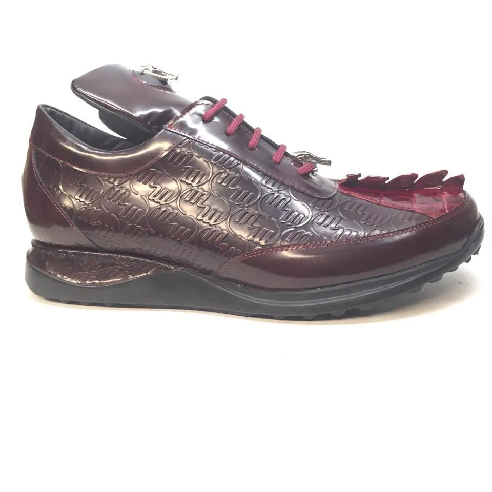 Mauri 8514 Ruby Red Crocodile Tail/Calf Lace Up Sneakers