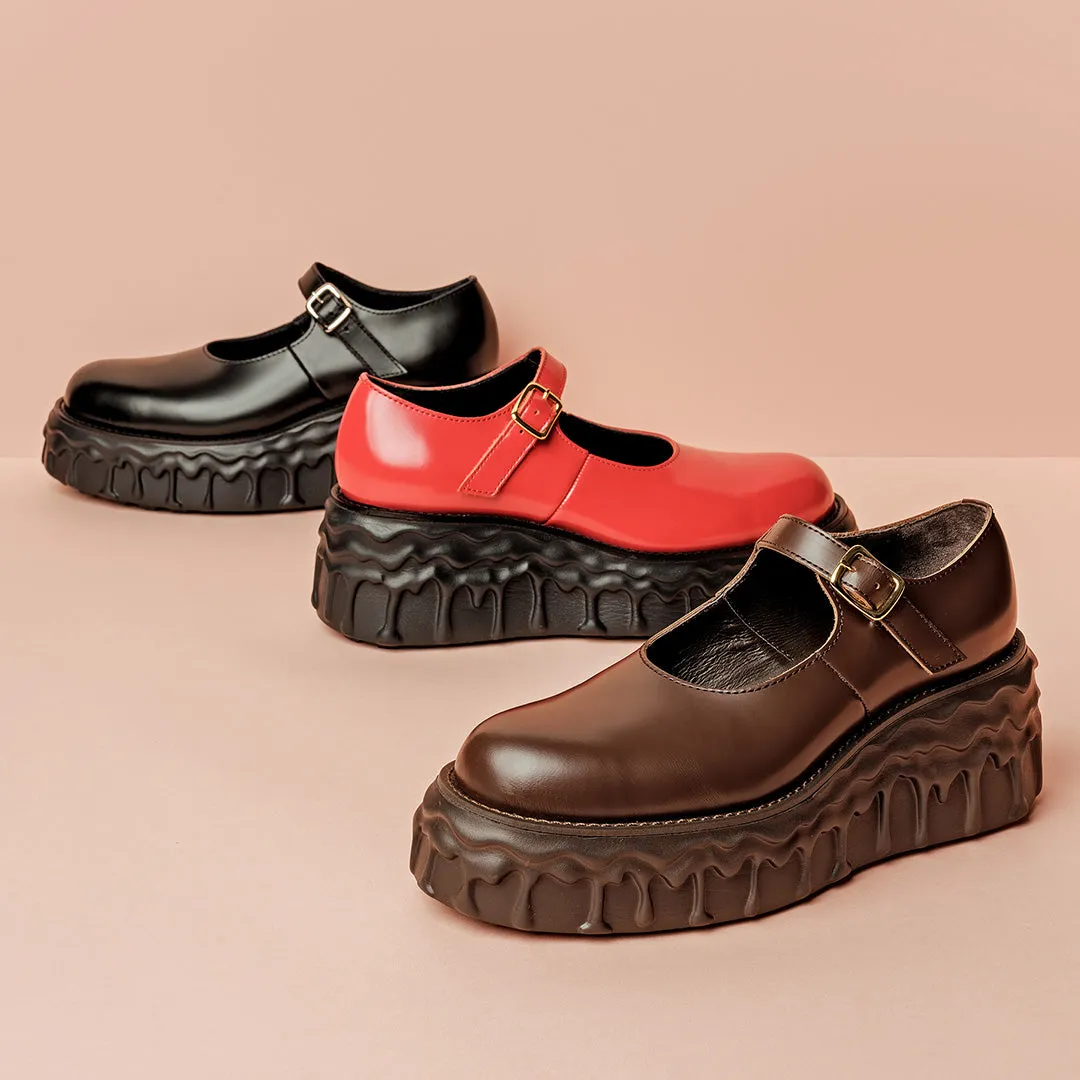 Melting Chocolate Leather Mary Jane (Black)【Japan Jewelry】