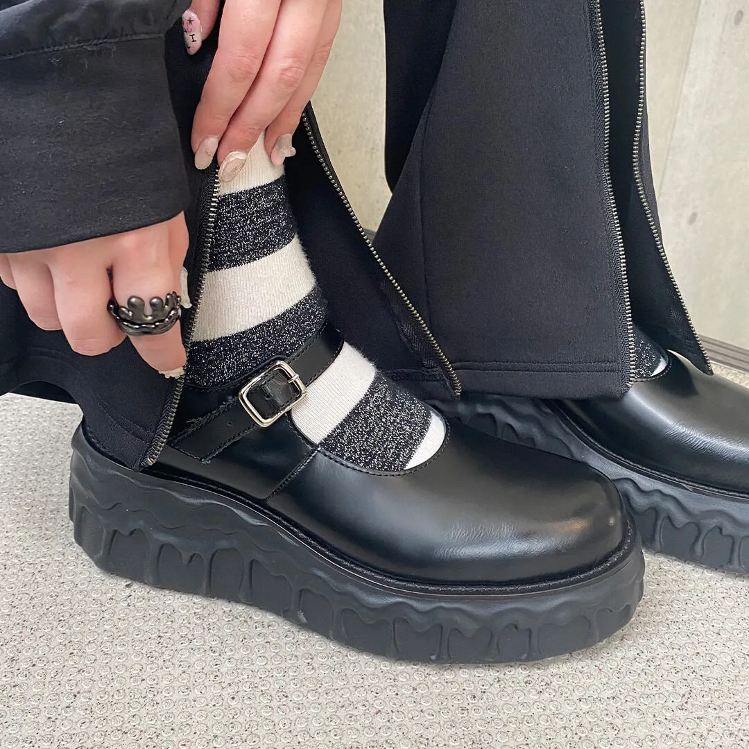 Melting Chocolate Leather Mary Jane (Black)【Japan Jewelry】