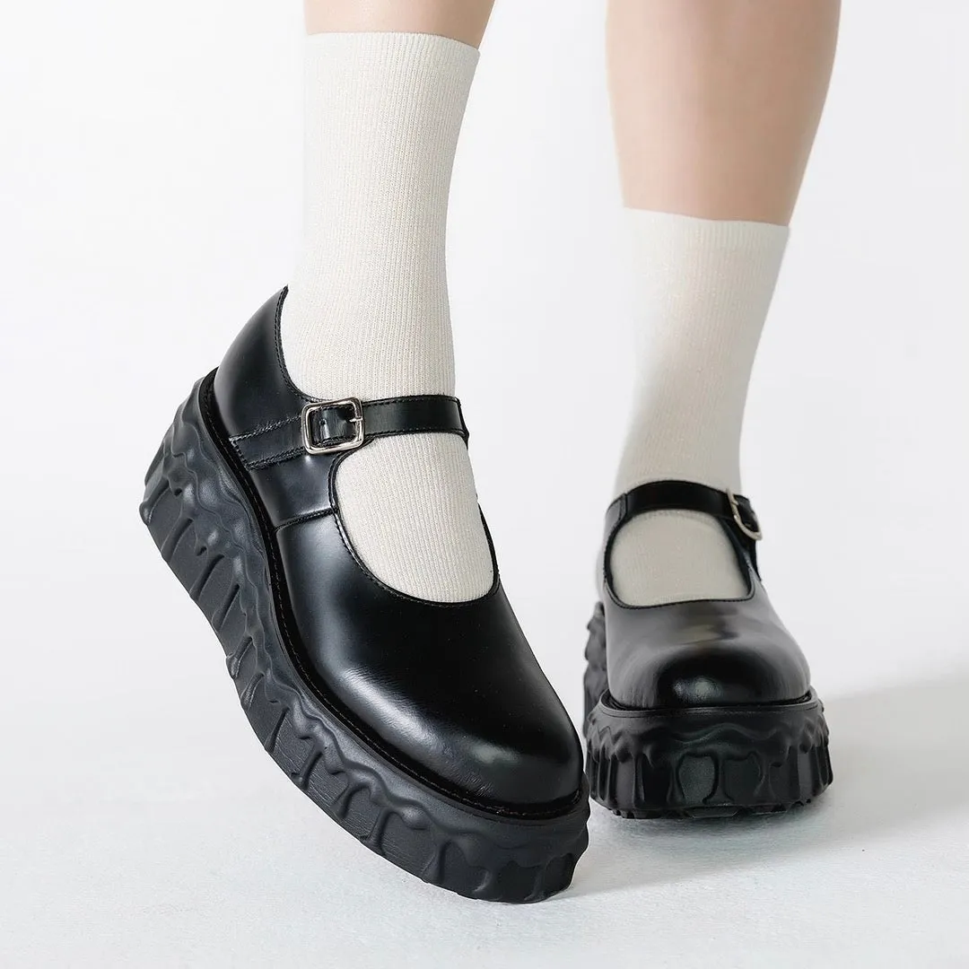 Melting Chocolate Leather Mary Jane (Black)【Japan Jewelry】