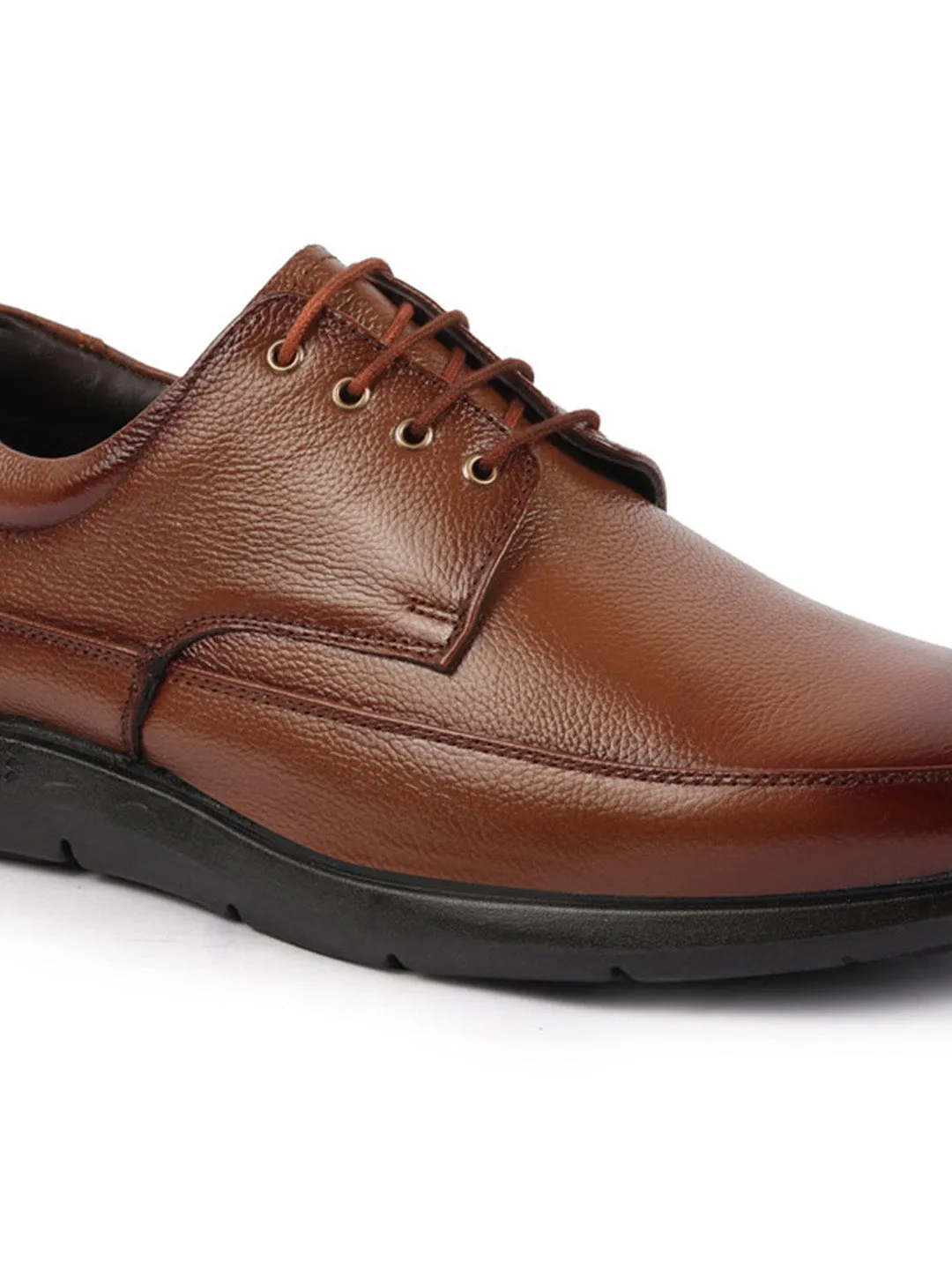 Men Tan Genuine Burnish Leather Formal Dress Lace Up Flat Heel Shoes For Office|Work