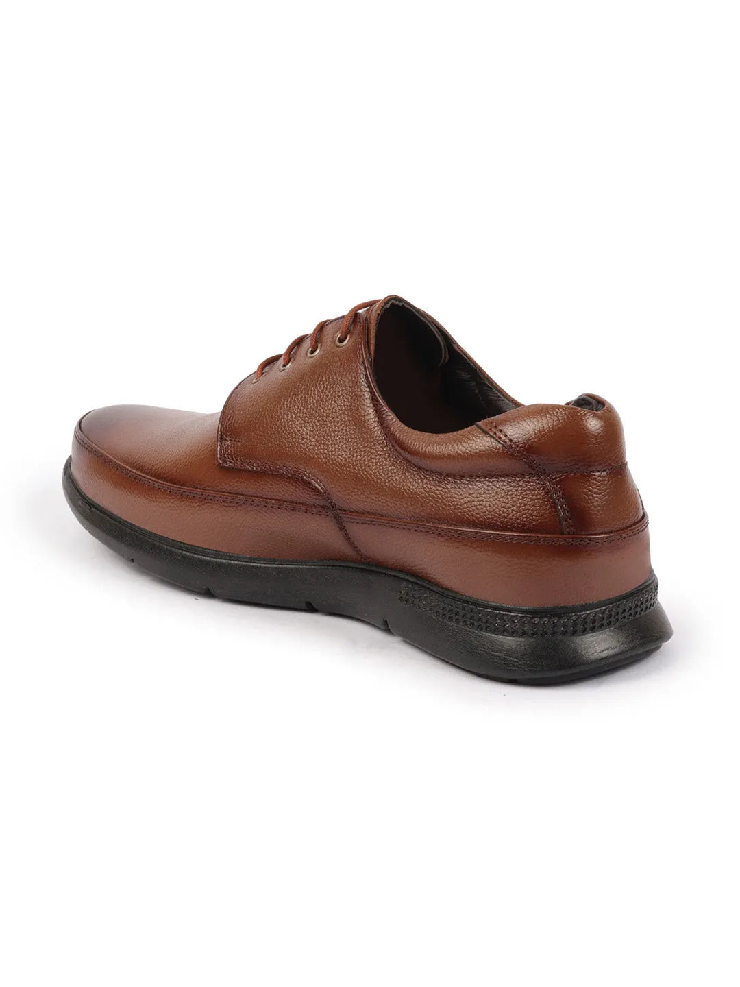 Men Tan Genuine Burnish Leather Formal Dress Lace Up Flat Heel Shoes For Office|Work