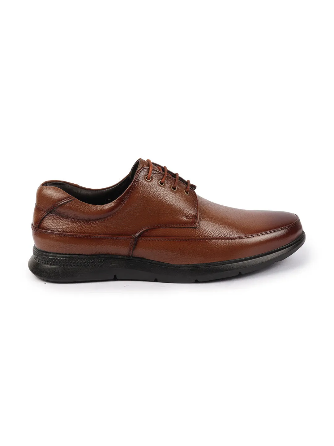 Men Tan Genuine Burnish Leather Formal Dress Lace Up Flat Heel Shoes For Office|Work