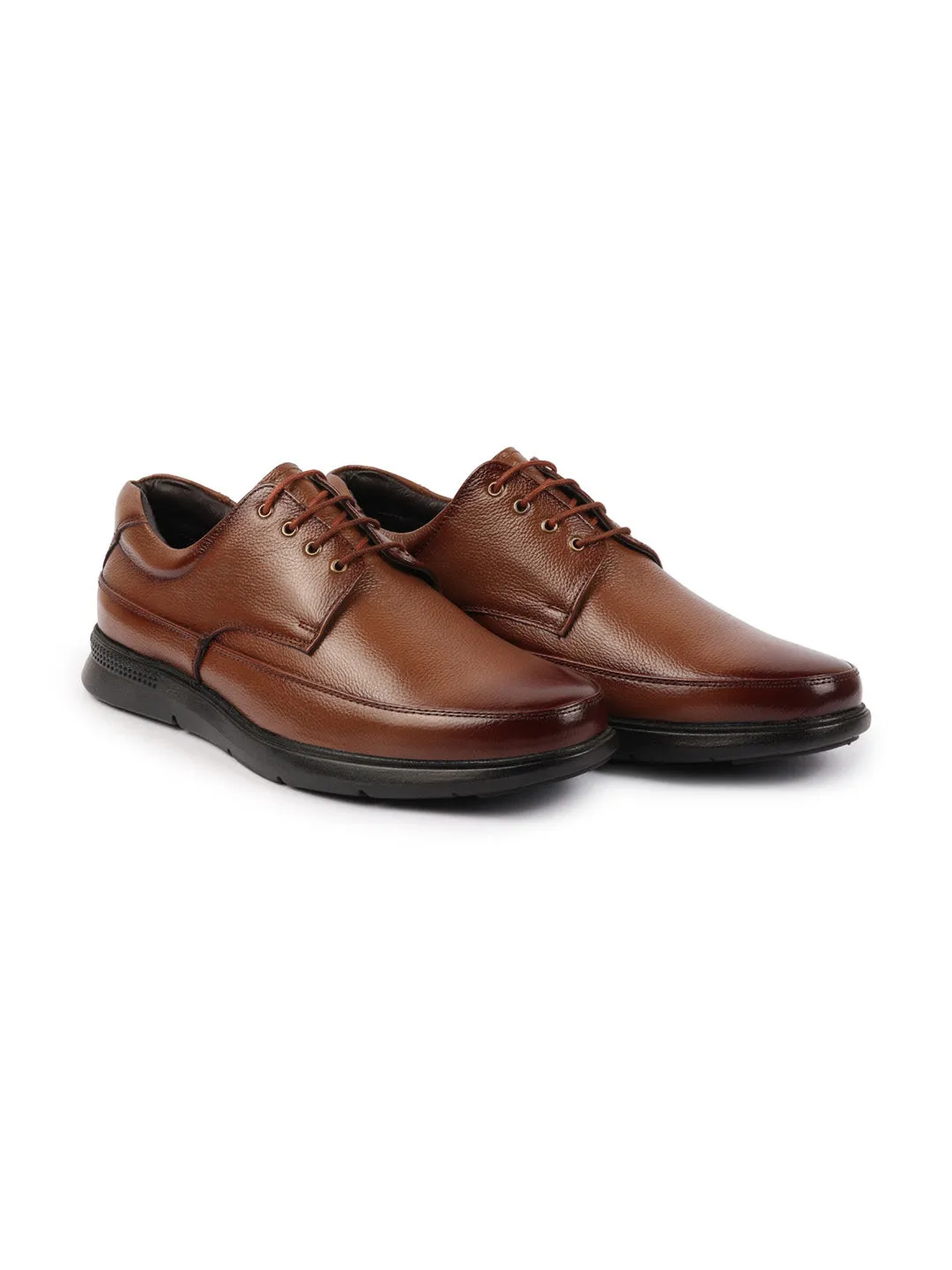 Men Tan Genuine Burnish Leather Formal Dress Lace Up Flat Heel Shoes For Office|Work