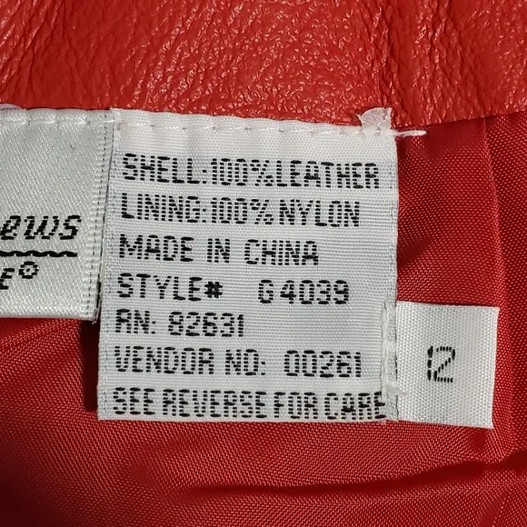 Newport News Easy Style Women's Red 100% Leather Studded Skirt. Size 12
