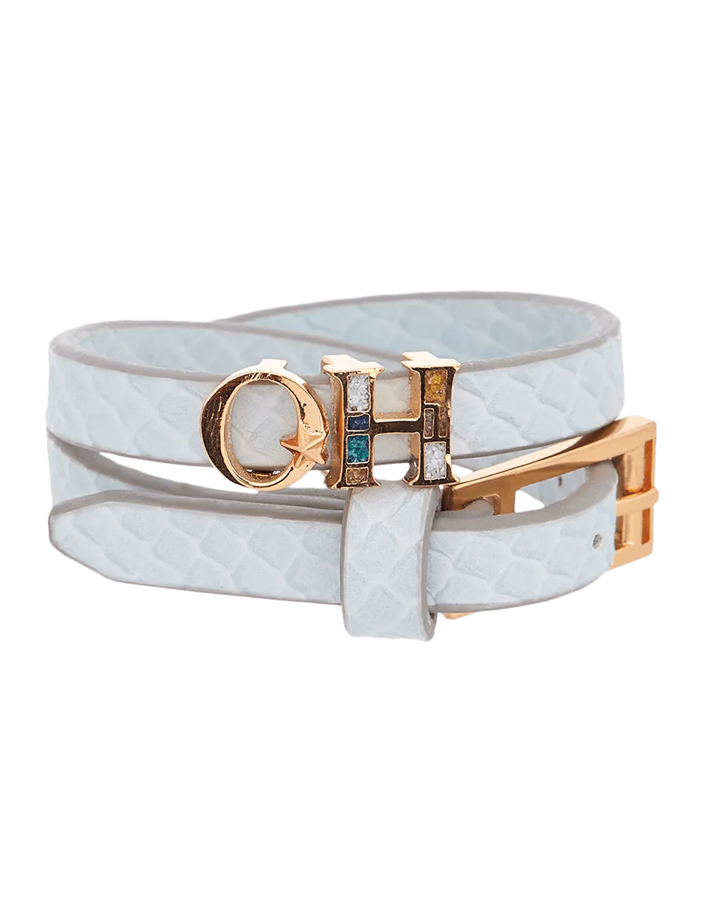 Outhouse   -   OH Series The Oh Monogram, Powder Blue Double Wrap Leather Bracelet