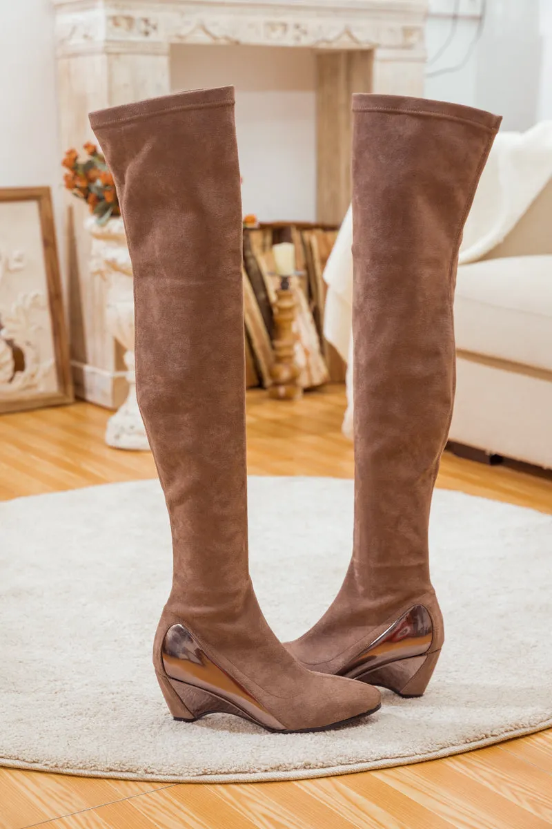 Over Knee Mirror Heel Shaft Boot - Khaki