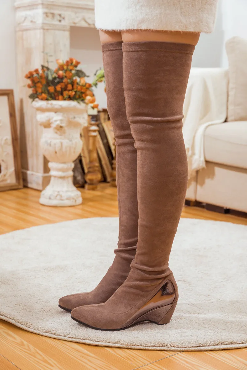 Over Knee Mirror Heel Shaft Boot - Khaki