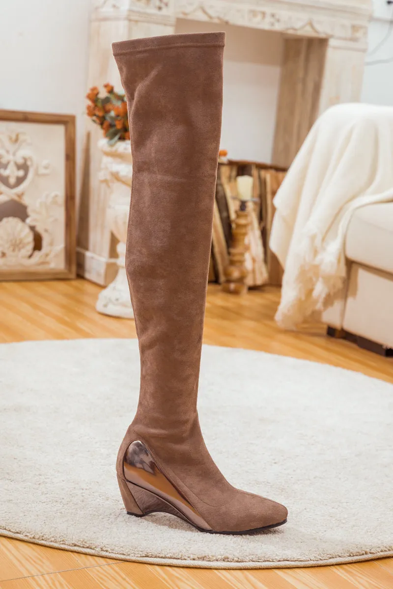 Over Knee Mirror Heel Shaft Boot - Khaki