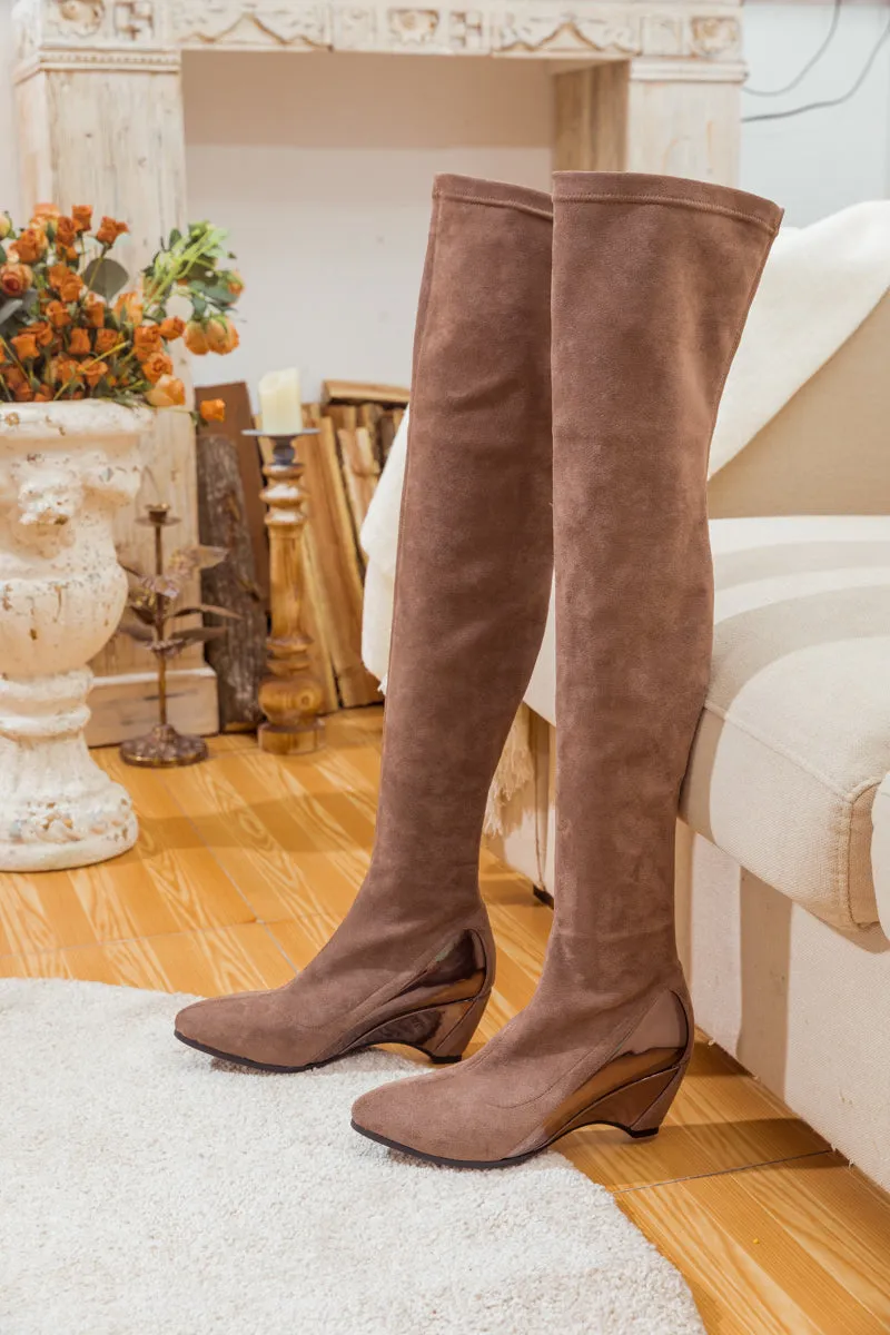 Over Knee Mirror Heel Shaft Boot - Khaki