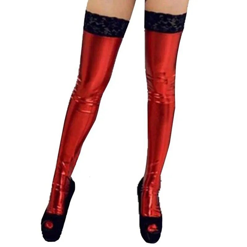 Patent Leather Lace Floral Stockings