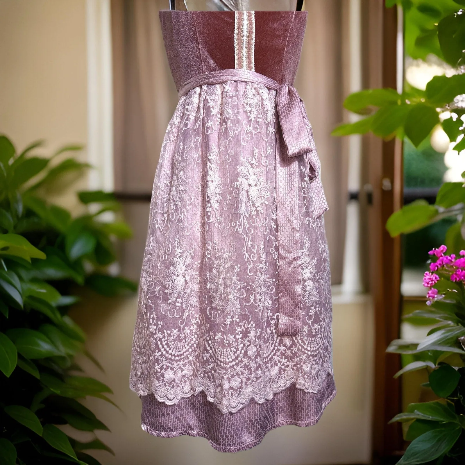 Pink Velvet Midi Dirndl Dress Ariane