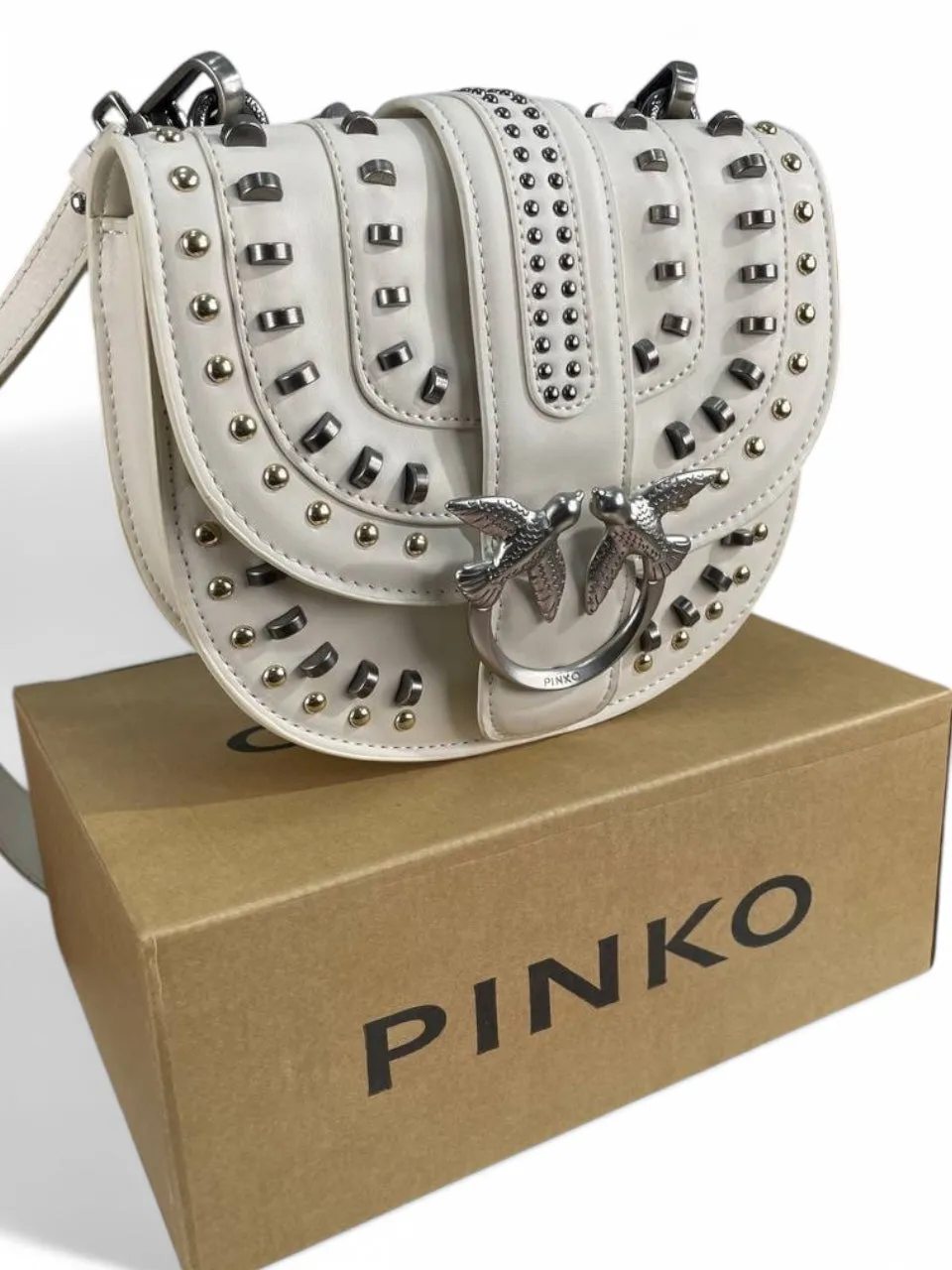 Pinko Love Bag Saddle Studded Edition – White (20*18)