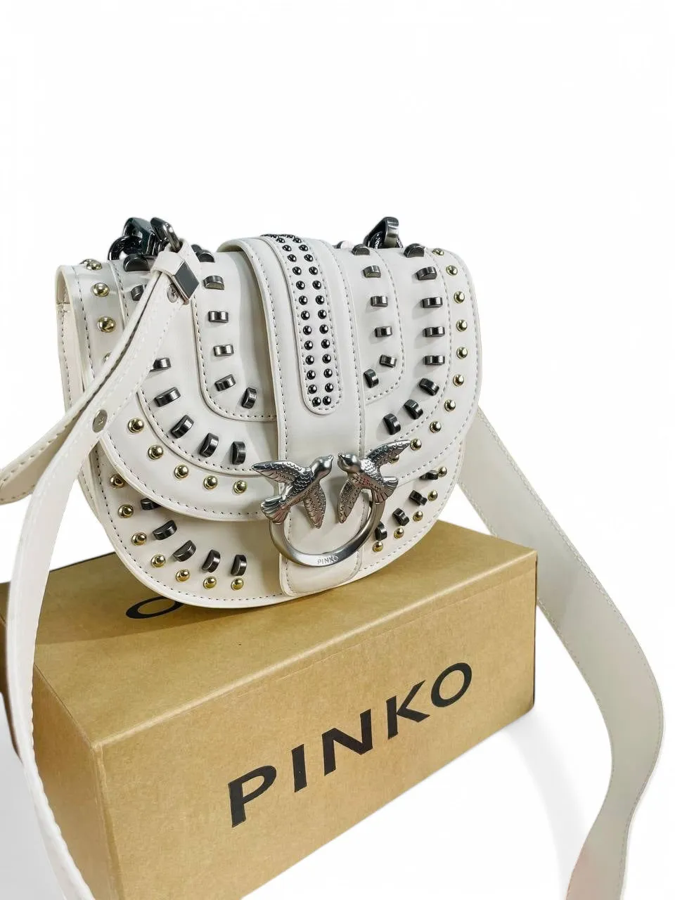 Pinko Love Bag Saddle Studded Edition – White (20*18)