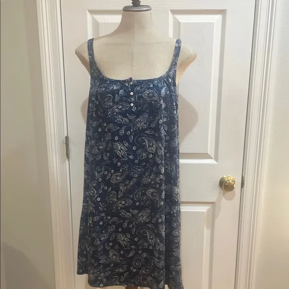 Ralph Lauren Blue Paisley spaghetti strap cotton blend summer dress  women’s L