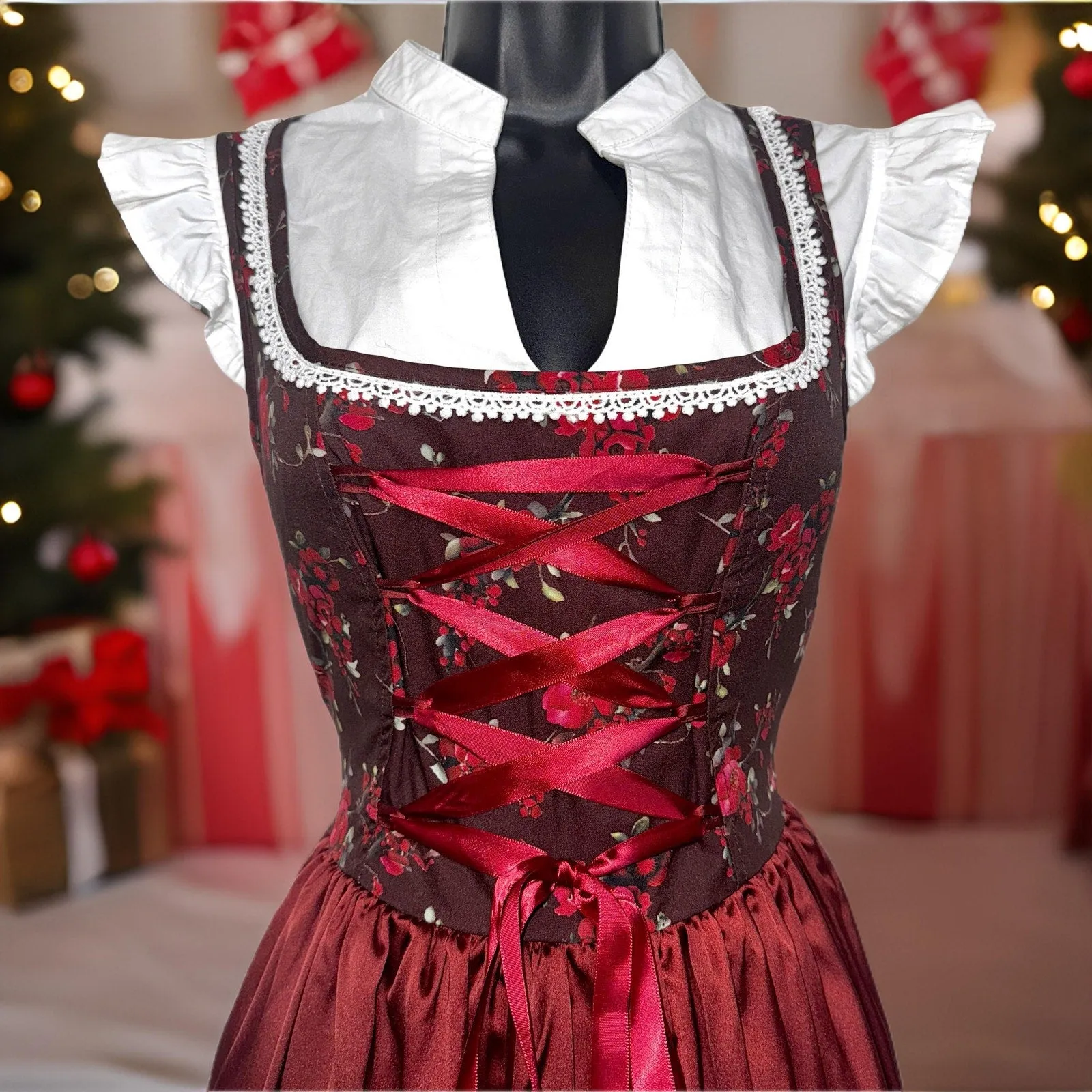 Red Floral Dirndl Dress Greta