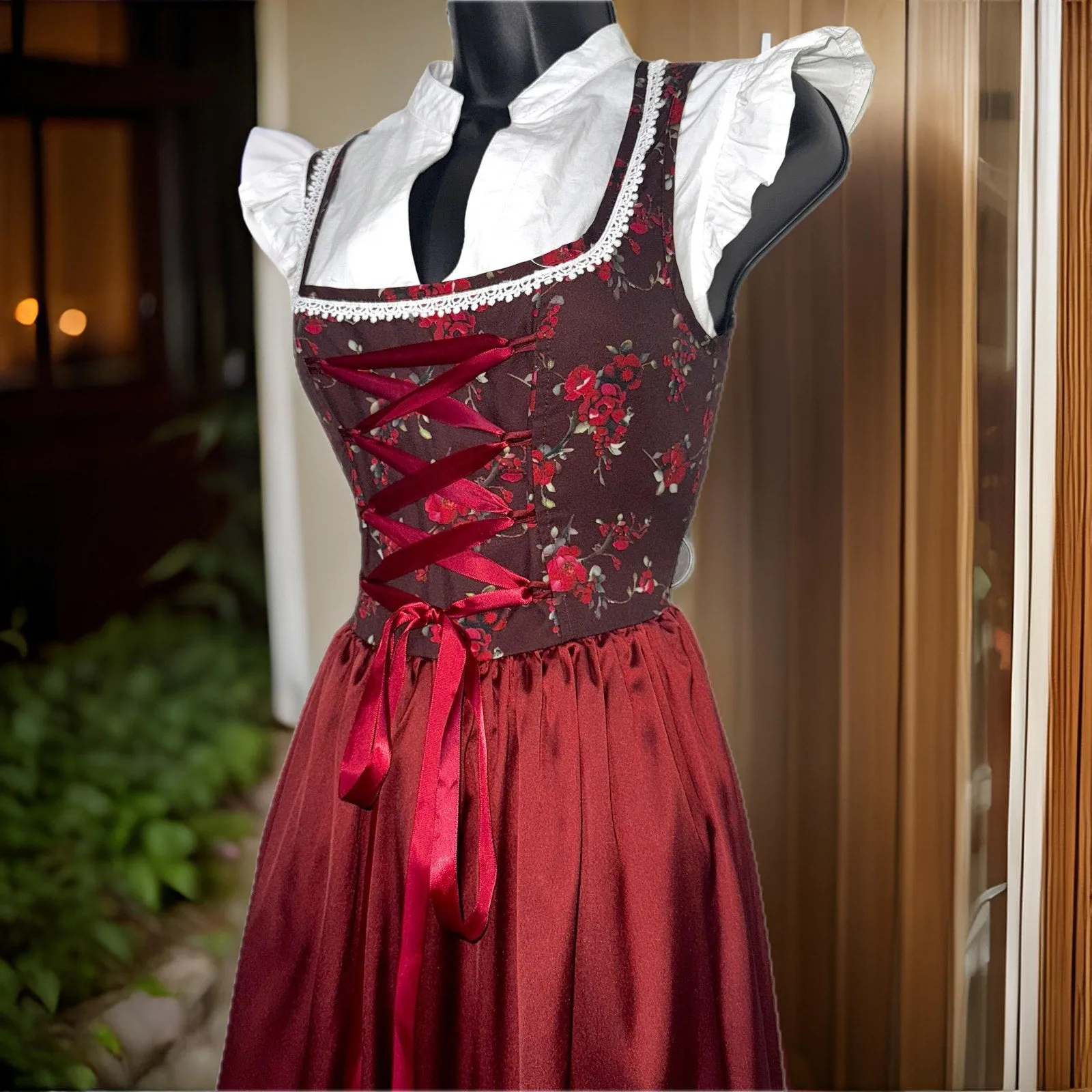 Red Floral Dirndl Dress Greta
