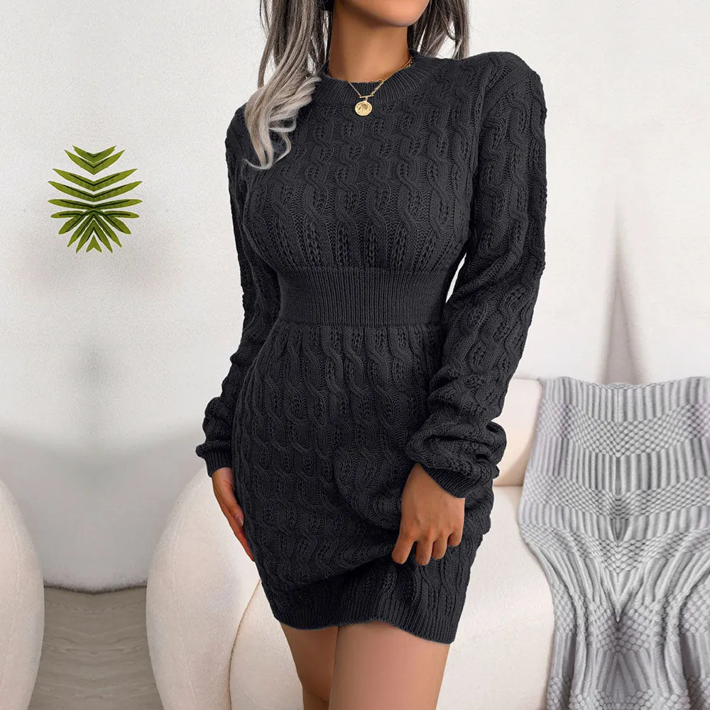 Samara - Black Cable Knit Mini Sweater Dress