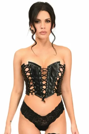 Sexy Black Faux Leather with Black Lacing Lace-Up Bustier