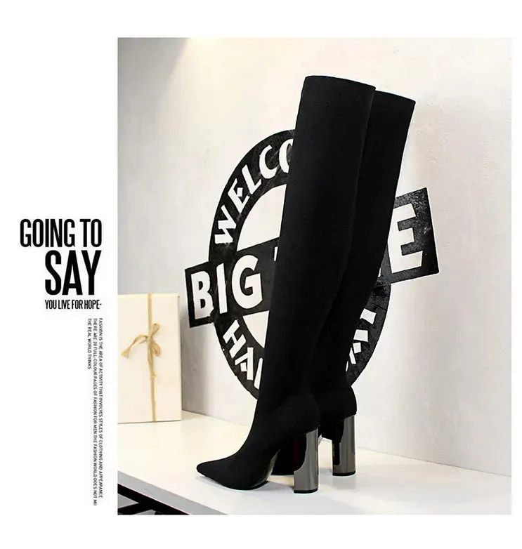 Sexy Slim Over-the-Knee High Heel Knee High Boots Women Long Boots Metal Heel Shoes