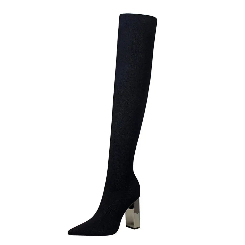 Sexy Slim Over-the-Knee High Heel Knee High Boots Women Long Boots Metal Heel Shoes