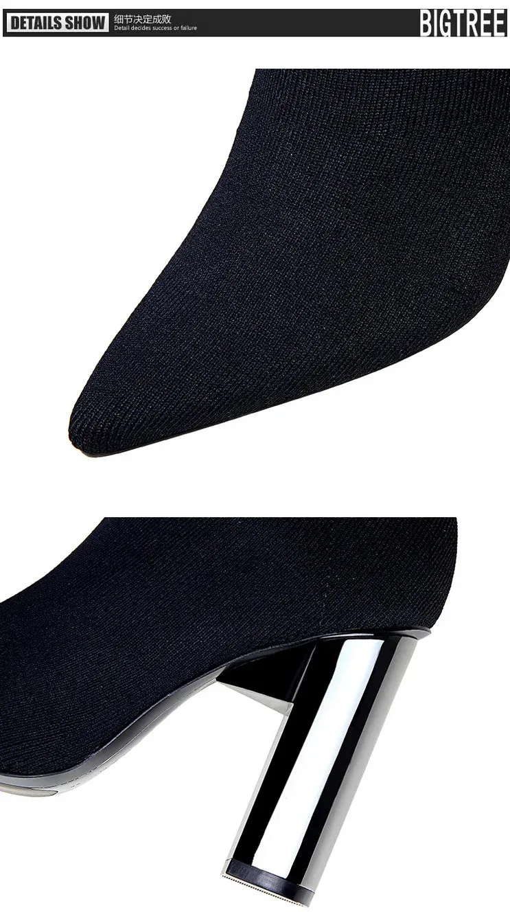 Sexy Slim Over-the-Knee High Heel Knee High Boots Women Long Boots Metal Heel Shoes