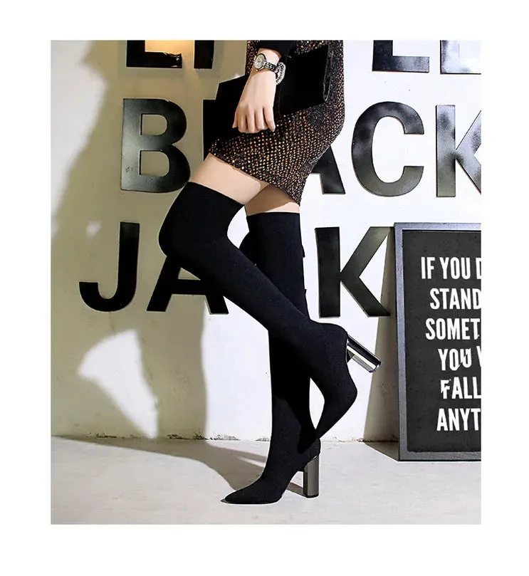 Sexy Slim Over-the-Knee High Heel Knee High Boots Women Long Boots Metal Heel Shoes