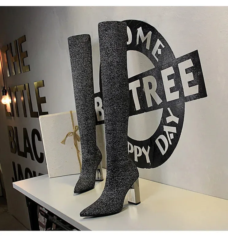 Sexy Slim Over-the-Knee High Heel Knee High Boots Women Long Boots Metal Heel Shoes