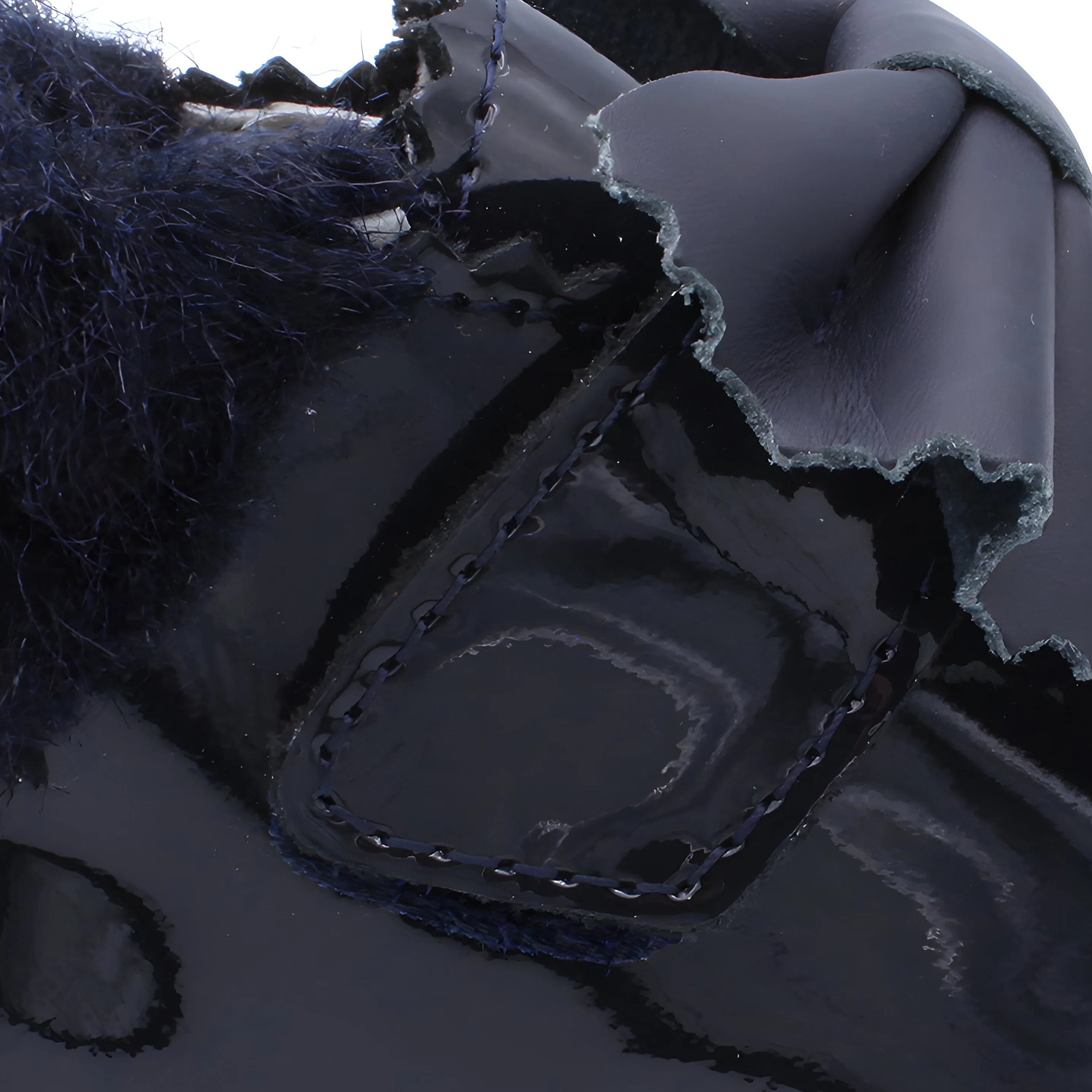 'Shania' Girls Navy Patent Fur Trim Velcro Boots