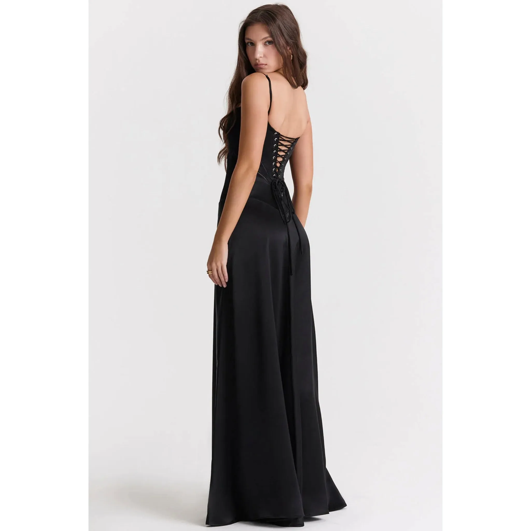 Sleek Lace-Up Formal Dress