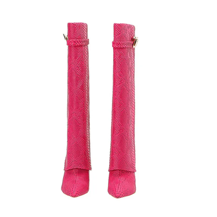 Snake Leather Knee High Trouser Wedge Boots