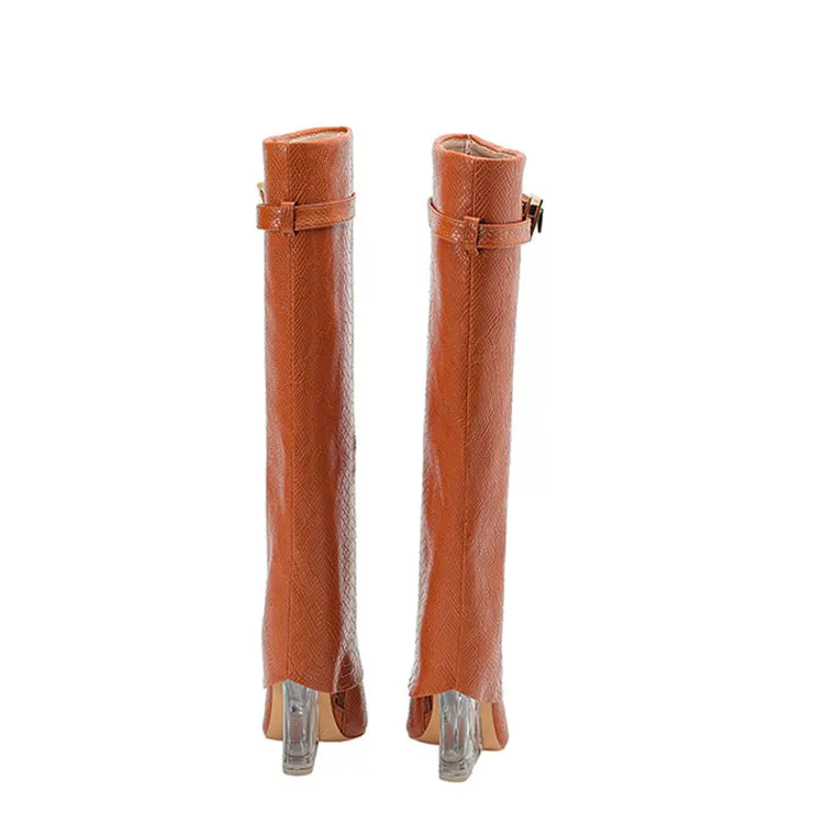 Snake Leather Knee High Trouser Wedge Boots