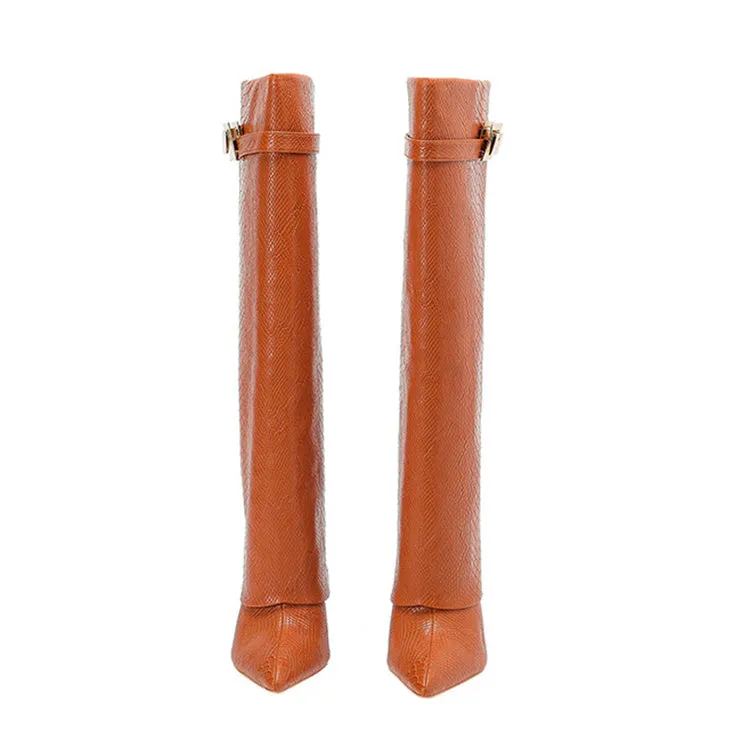 Snake Leather Knee High Trouser Wedge Boots