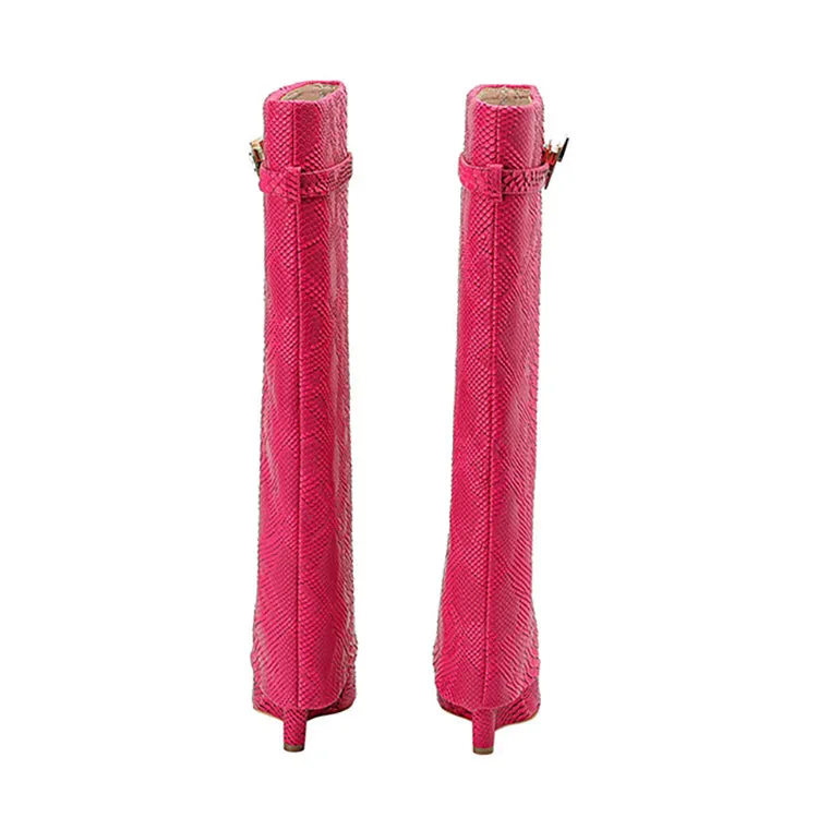 Snake Leather Knee High Trouser Wedge Boots