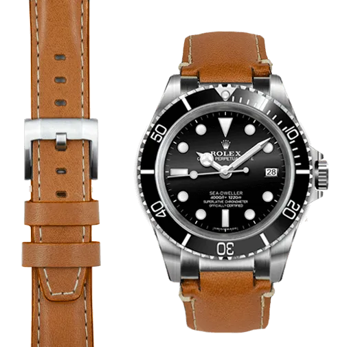 Steel End Link Leather Strap for Rolex Sea-Dweller with Tang Buckle