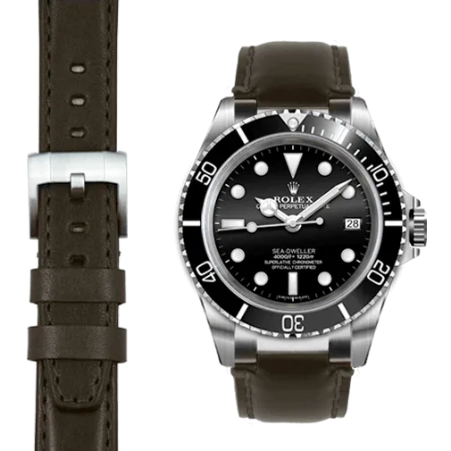 Steel End Link Leather Strap for Rolex Sea-Dweller with Tang Buckle