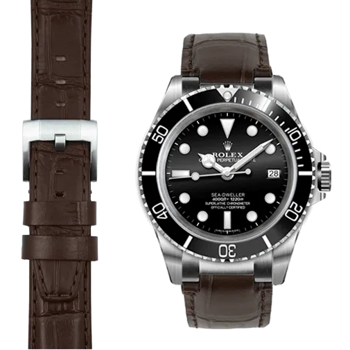 Steel End Link Leather Strap for Rolex Sea-Dweller with Tang Buckle