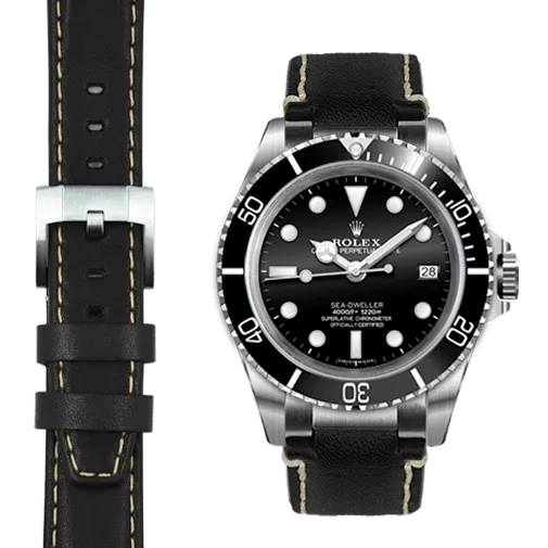 Steel End Link Leather Strap for Rolex Sea-Dweller with Tang Buckle