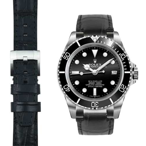 Steel End Link Leather Strap for Rolex Sea-Dweller with Tang Buckle