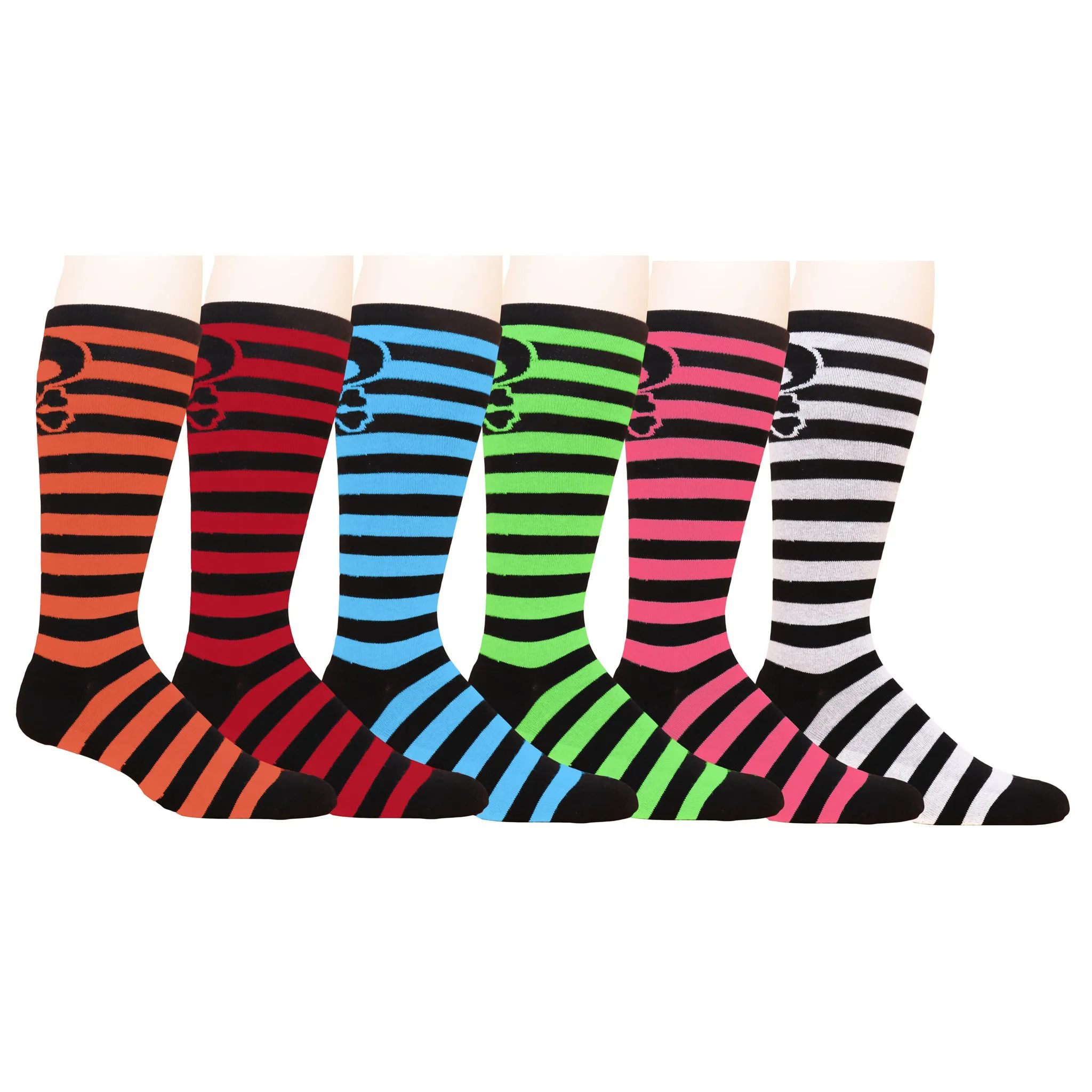 Striped Skull Knee High Socks