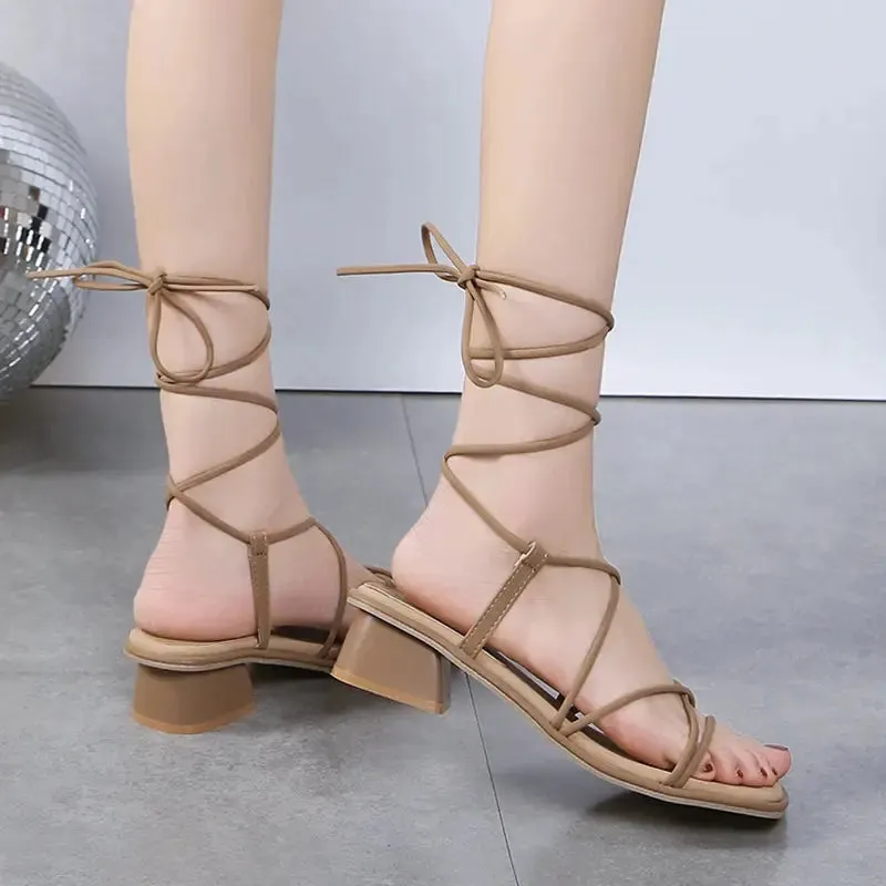 Summer Ankle Strap Women Sandals Ladies High Heels Female Gladiator Shoes Sexy Pumps Square Toe Party Shoes