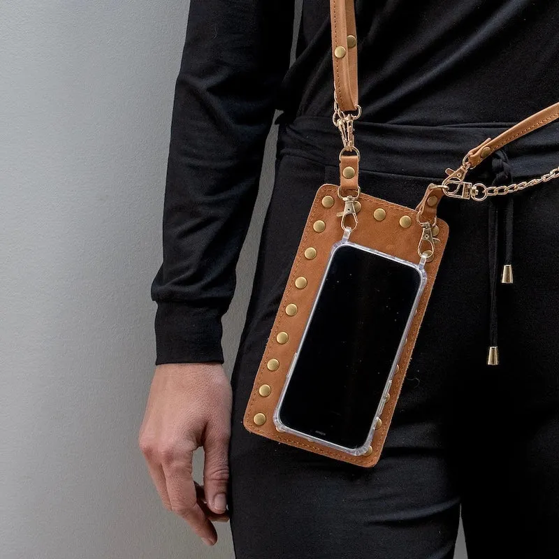 Tan Leather Purse & Strap (w Gold Studs)