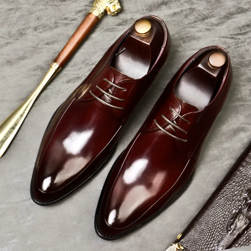Top Layer Cowhide Men's Leather Shoes Men's Leather Business Leather Shoes Lace-up Low-Top Pointed Wedding Shoes Men's Formal Shoes23101