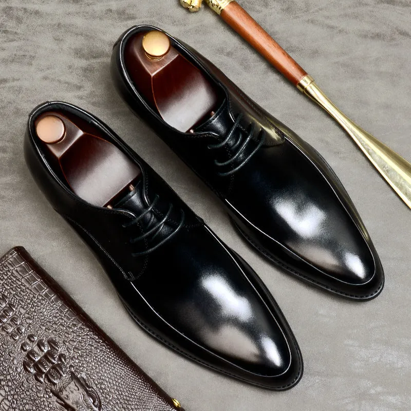 Top Layer Cowhide Men's Leather Shoes Men's Leather Business Leather Shoes Lace-up Low-Top Pointed Wedding Shoes Men's Formal Shoes23101