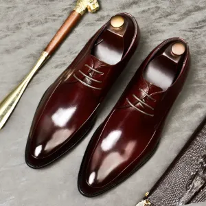 Top Layer Cowhide Men's Leather Shoes Men's Leather Business Leather Shoes Lace-up Low-Top Pointed Wedding Shoes Men's Formal Shoes23101