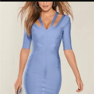 VENUS Bandage Strap Slimming Blue Dress