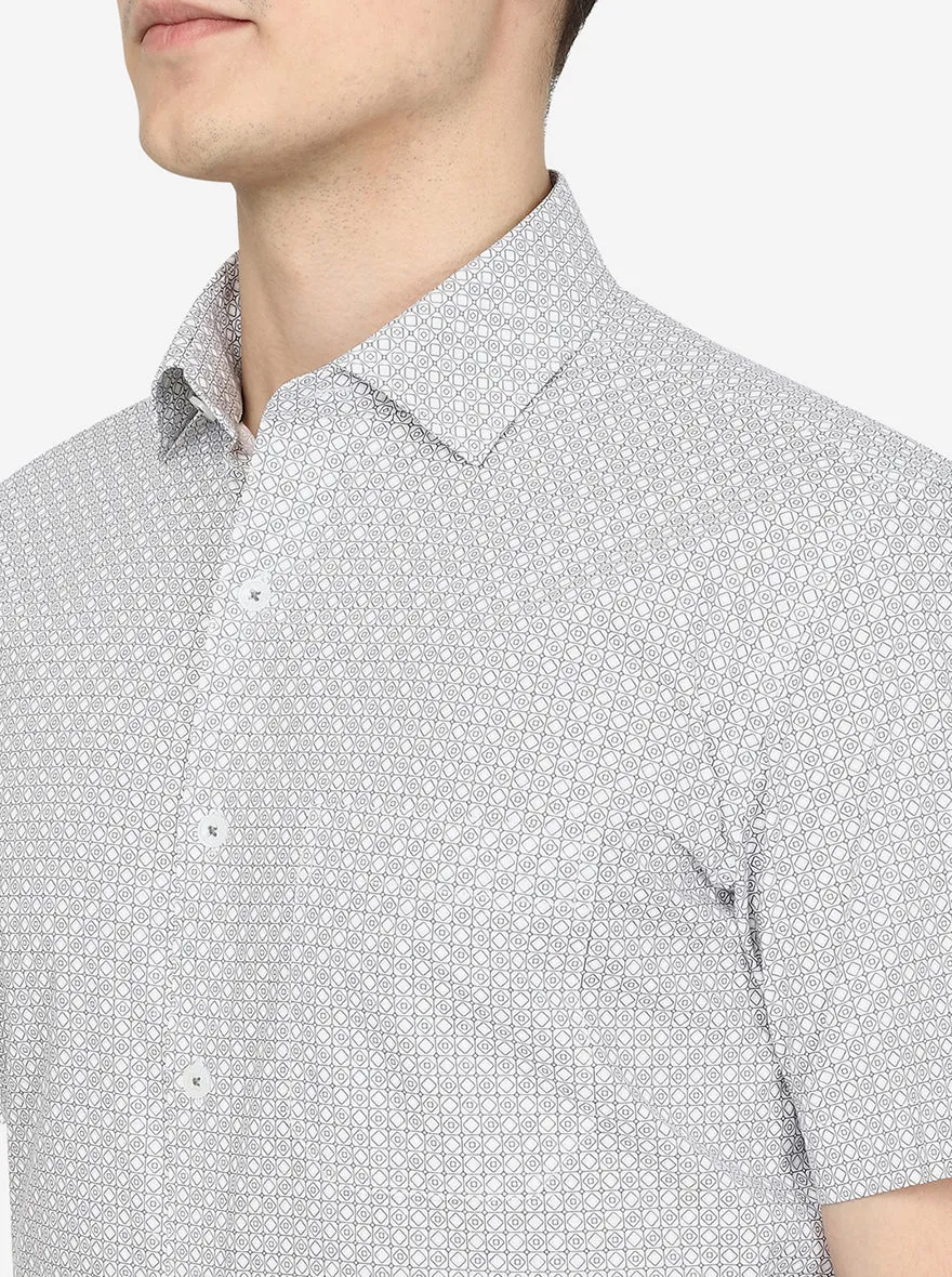 White & Black Printed Regular Fit Formal Shirt | JadeBlue