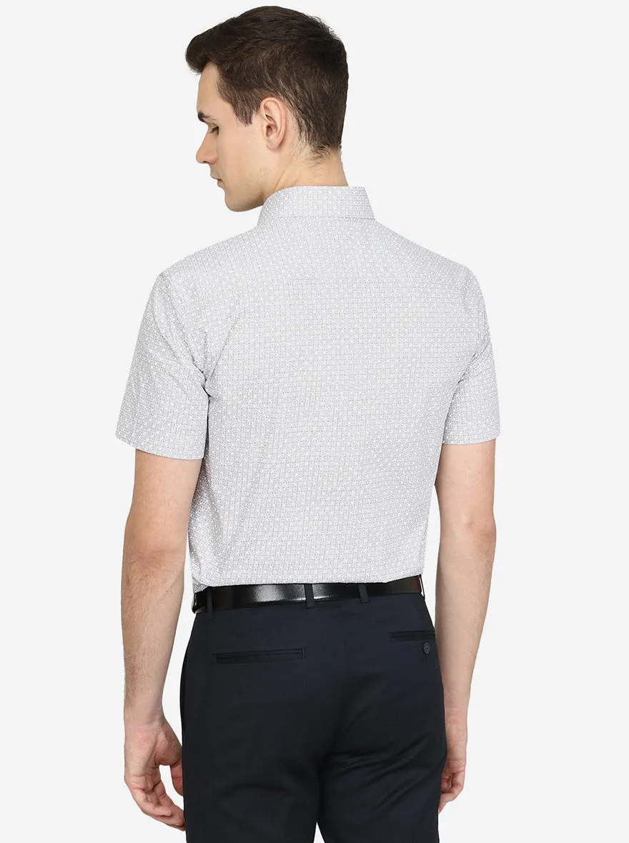 White & Black Printed Regular Fit Formal Shirt | JadeBlue