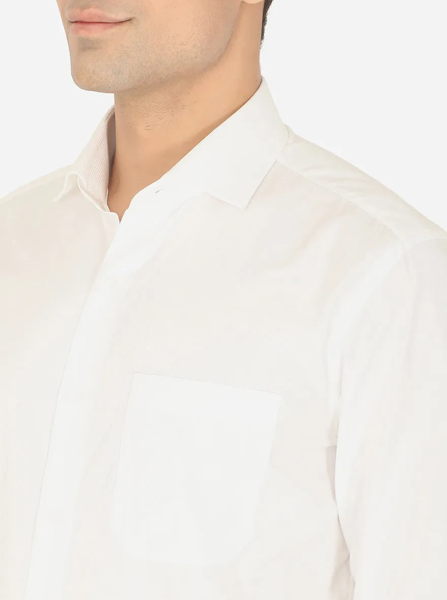 White Solid Slim Fit Formal Shirt | Metal