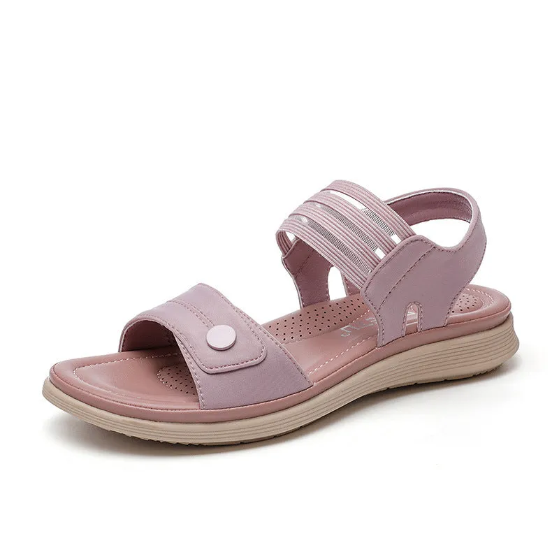 Wide Strap Ankle Sandals with Short Wedge
